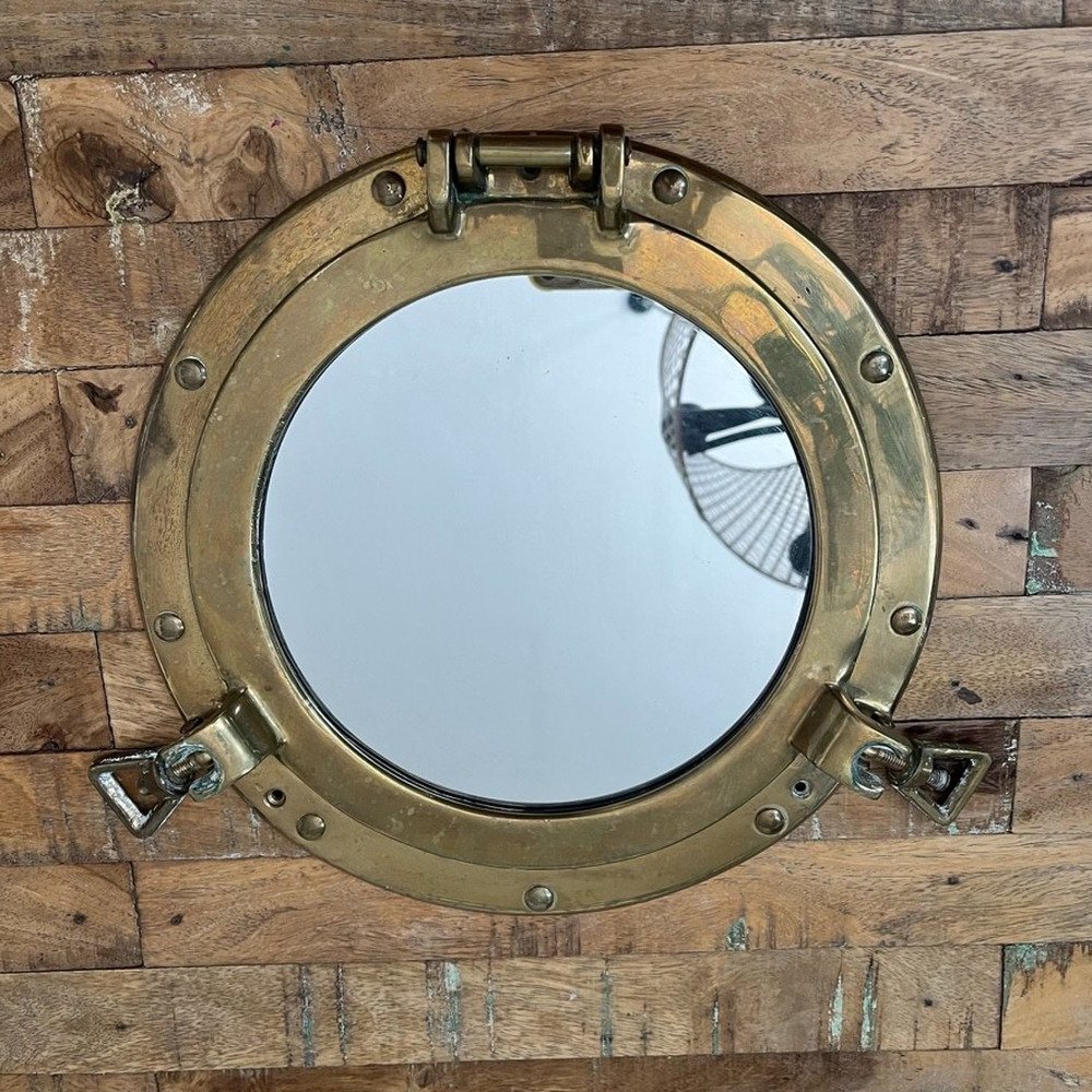 Nanco Vintage Style Nautical Brass Porthole Mirror 11.5 in Maritime Themed